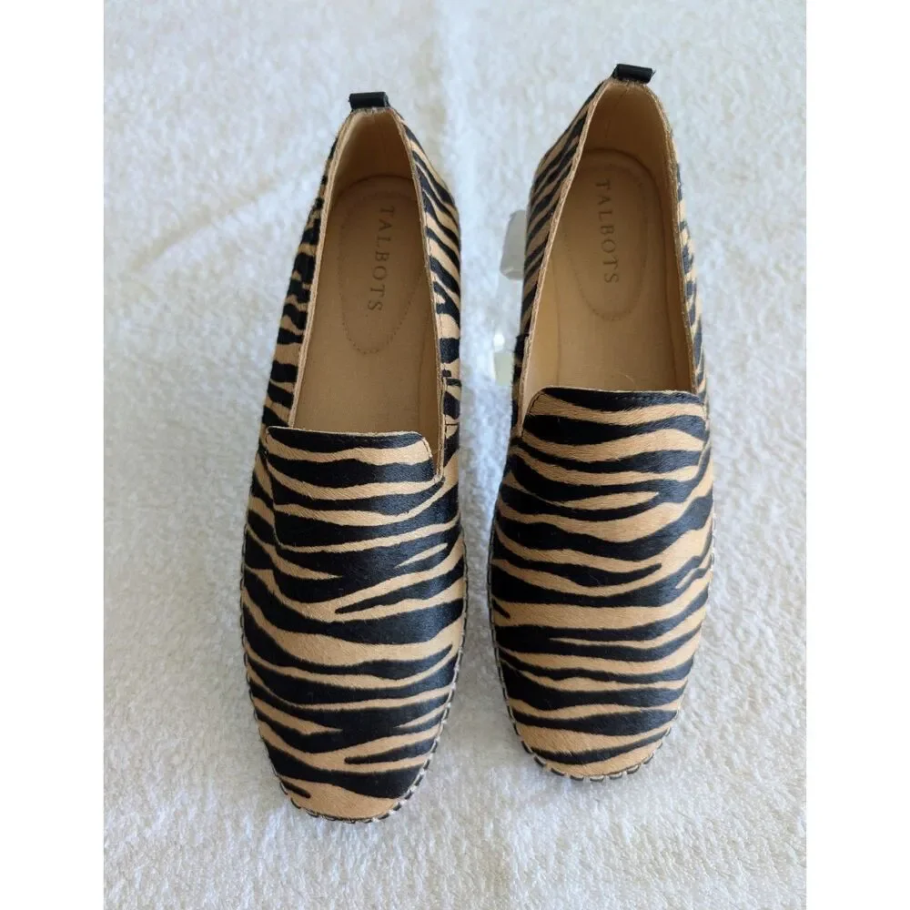Talbots 8M Zebra Print Hair-On Leather Loafers Slip On Flats Animal